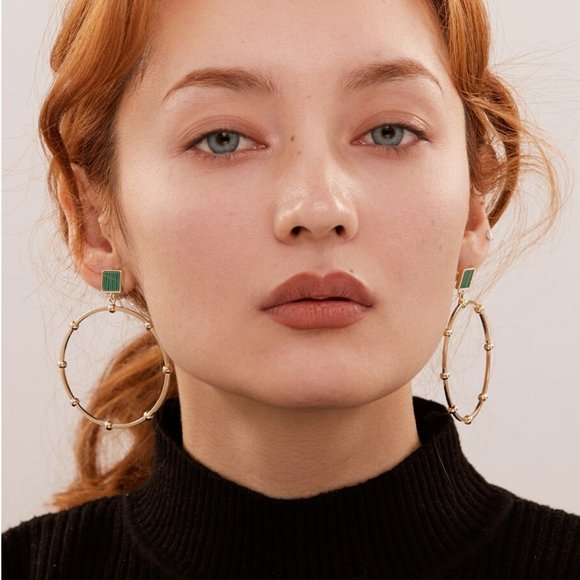 Mabolo Limited Jewelry - 14K Gold Plated Brass Green Malachite Earrings